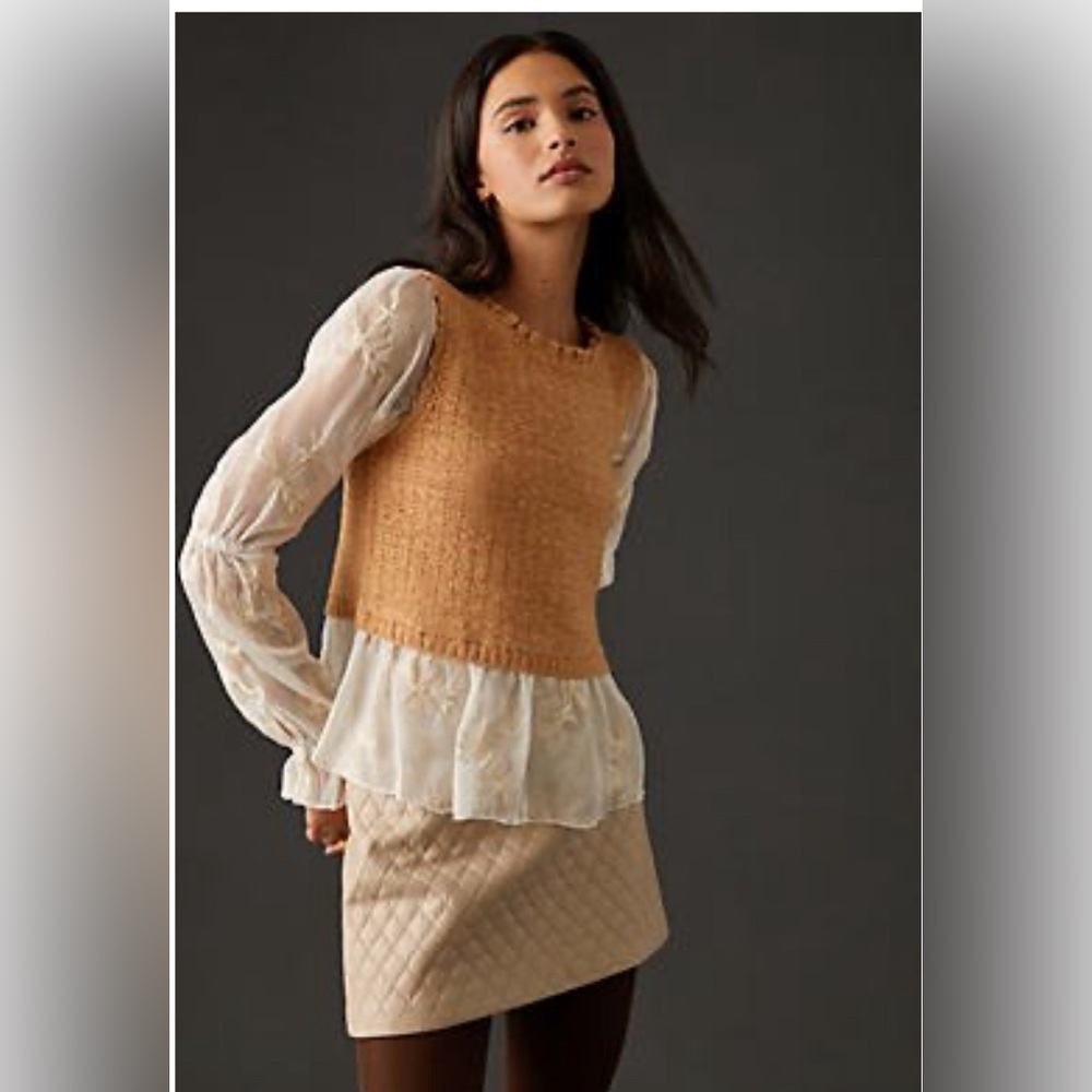 Anthropologie Layered Sweater Vest with Blouse. NWT. size L